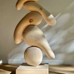 Modern Totem Pole, Floor Sculpture, Geometric Shaped Large Wood Sculpture - thumbnail 2