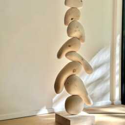 Modern Totem Pole, Floor Sculpture, Geometric Shaped Large Wood Sculpture - thumbnail 3