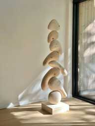 Modern Totem Pole, Floor Sculpture, Geometric Shaped Large Wood Sculpture - thumbnail 1