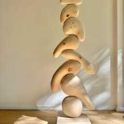 Modern Totem Pole, Floor Sculpture, Geometric Shaped Large Wood Sculpture - thumbnail 4