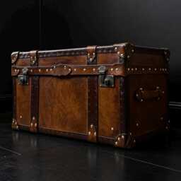 Handcrafted English Leather Steamer Trunk Coffee Table Storage Ottoman Chest - thumbnail 3