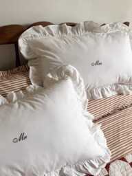 Custom Luxury Personalised Monogrammed Embroidered Frill Ruffle Edge Pillowcase - One - thumbnail 1