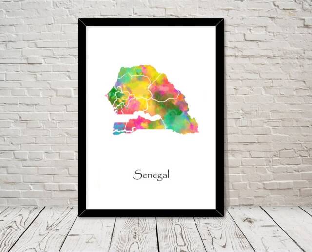 Senegal Art Watercolour Illustration Map Abstract Print Wall Home Decor Giclee Print Office Living Room