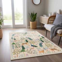 Wildlife Jungle Rug Chenille Peacock Leopard Carpet - thumbnail 2