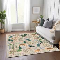 Wildlife Jungle Rug Chenille Peacock Leopard Carpet - thumbnail 3