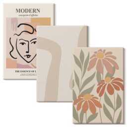 Canvas Wall Art Set Of 3 - Woman in A Modern Style With Patterns, Orange Large, Artwork Hanging Piece - thumbnail 1
