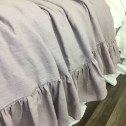 Orchid Linen Duvet Cover With Mermaid Long Ruffles, Sophisticated Purple, Available in Queen, King, Twin, Full Or Custom Size - thumbnail 3