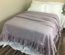 Orchid Linen Duvet Cover With Mermaid Long Ruffles, Sophisticated Purple, Available in Queen, King, Twin, Full Or Custom Size