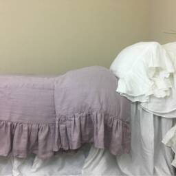 Orchid Linen Duvet Cover With Mermaid Long Ruffles, Sophisticated Purple, Available in Queen, King, Twin, Full Or Custom Size - thumbnail 4