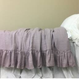Orchid Linen Duvet Cover With Mermaid Long Ruffles, Sophisticated Purple, Available in Queen, King, Twin, Full Or Custom Size - thumbnail 2