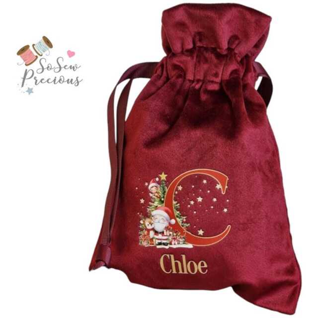 Personalised Printed Christmas Santa Sack Reindeer Initial , Personalized Stockings - image 1