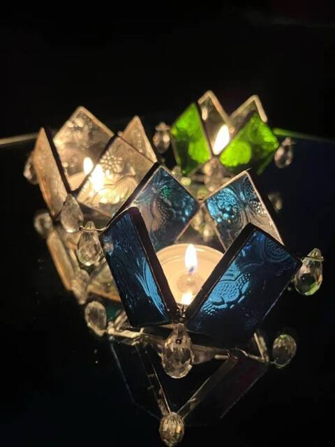 Rhombus Textured Glass Tea Light - Set Of 2 - image 1