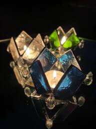 Rhombus Textured Glass Tea Light - Set Of 2 - thumbnail 1
