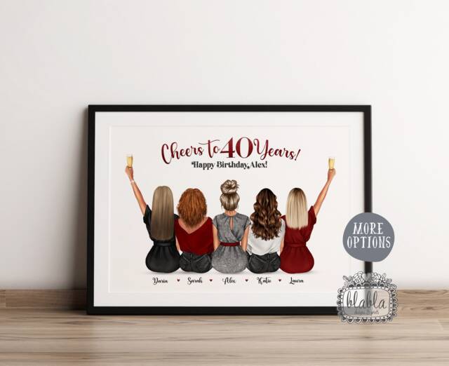 40Th Birthday Gift, Cheers For 40 Years, Friend Best Gift Best Friend, Wall Art, Bff - image 1
