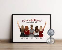 40Th Birthday Gift, Cheers For 40 Years, Friend Best Gift Best Friend, Wall Art, Bff - thumbnail 1