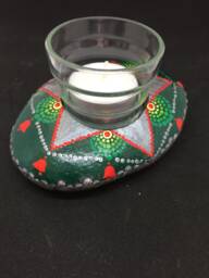 Mandala Stone As A Tealight Holder For The Advent Season Christmas - Dot Painting Green Red Silver - thumbnail 1