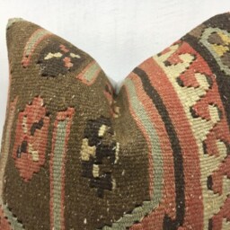 Handwoven Turkish Kilim Pillow, Vintage Rustic Decor - 16x16 - thumbnail 2