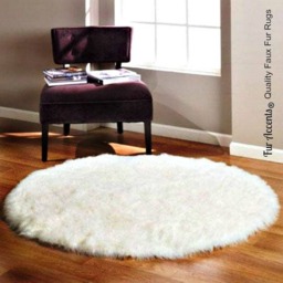 Plush Faux Fur Round Area Rug - Shaggy Sheepskin Throw Carpet - thumbnail 2