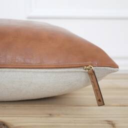 Cognac Faux Leather Pillow Cover Camel Brown Lumbar Decorative 20x20 Designer Pillows 16x26 -- Preston - thumbnail 2