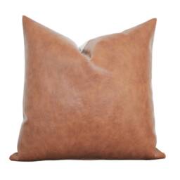 Cognac Faux Leather Pillow Cover Camel Brown Lumbar Decorative 20x20 Designer Pillows 16x26 -- Preston - thumbnail 3
