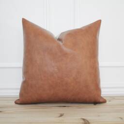 Cognac Faux Leather Pillow Cover Camel Brown Lumbar Decorative 20x20 Designer Pillows 16x26 -- Preston