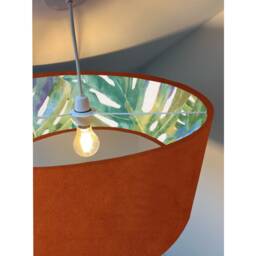 Burnt Orange Velvet Drum Lampshade, Double Sided Lampshade With Palm Leaves Cotton Interior, Ceiling Light Shade - thumbnail 3