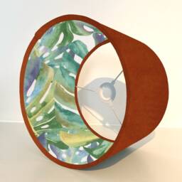Burnt Orange Velvet Drum Lampshade, Double Sided Lampshade With Palm Leaves Cotton Interior, Ceiling Light Shade - thumbnail 2
