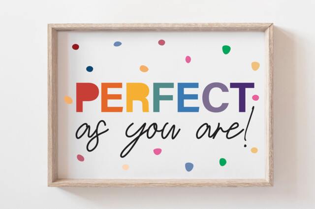 Perfect As You Are Print, Girls Nursery Prints, Playroom Wall Art, Rainbow Bedroom Quotes - image 1