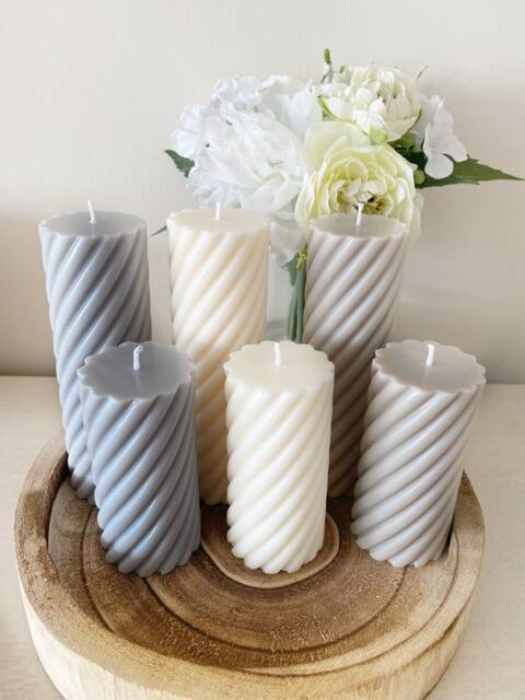 Twist Pillar Candles - Decorative Tall Ribbed Handmade Soy Wax Christmas Gifts For Her Birthday Gift Idea - image 1