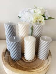 Twist Pillar Candles - Decorative Tall Ribbed Handmade Soy Wax Christmas Gifts For Her Birthday Gift Idea - thumbnail 1