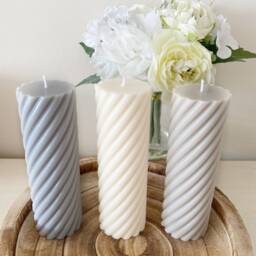 Twist Pillar Candles - Decorative Tall Ribbed Handmade Soy Wax Christmas Gifts For Her Birthday Gift Idea - thumbnail 2