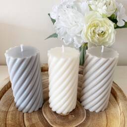 Twist Pillar Candles - Decorative Tall Ribbed Handmade Soy Wax Christmas Gifts For Her Birthday Gift Idea - thumbnail 3