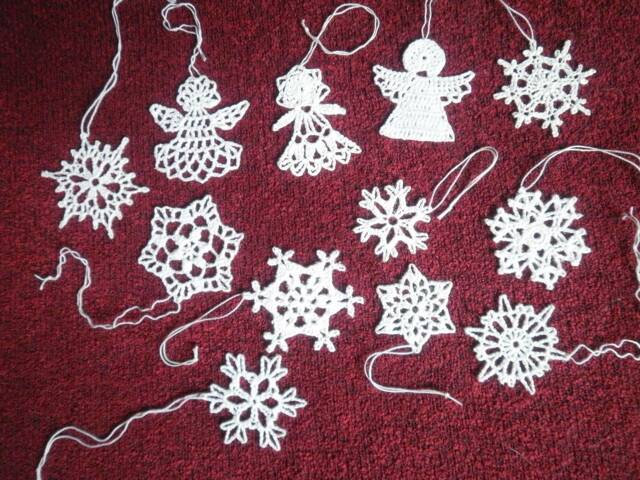 Crochet Snowflakes, Angel Christmas Ornament Set - 12 Piece - image 1