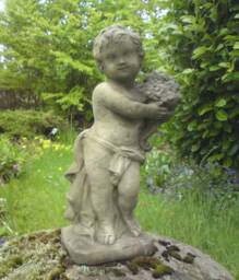 Reconstituted Stone Garden Cherub & Flowers Statue - thumbnail 1