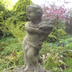 Reconstituted Stone Garden Cherub & Flowers Statue - thumbnail 3