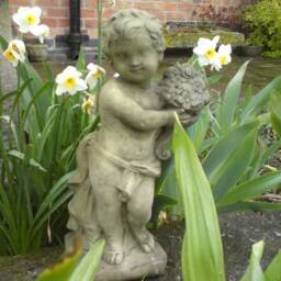 Reconstituted Stone Garden Cherub & Flowers Statue - thumbnail 2