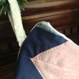 Quilted Christmas Stocking in Log Cabin Patchwork, Pinks & Blues - thumbnail 3
