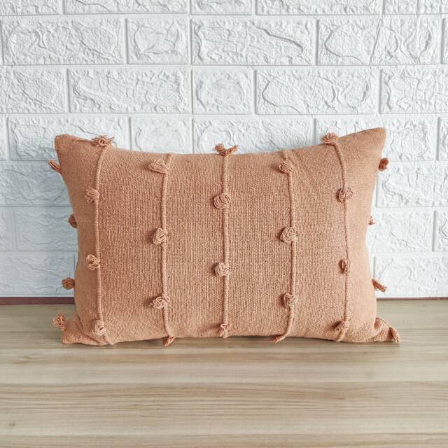 Blush Pink Hand Loom Woven Chunky Loops Natural Cotton Dyed Pillow Cover Boho Textured Cushion - image 1