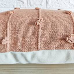 Blush Pink Hand Loom Woven Chunky Loops Natural Cotton Dyed Pillow Cover Boho Textured Cushion - thumbnail 2