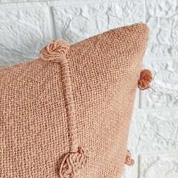 Blush Pink Hand Loom Woven Chunky Loops Natural Cotton Dyed Pillow Cover Boho Textured Cushion - thumbnail 3