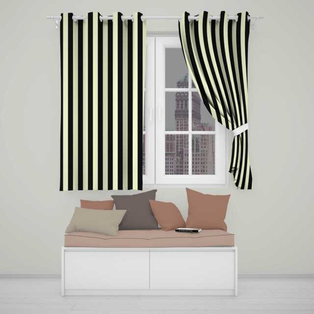 Minimal Black White Wavy Stripe Seamless Pattern Readymade Eyelet Ring Top Thermal 100% Blackout Curtains - image 1