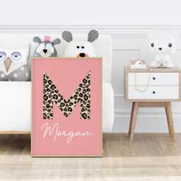 Name & Initial Print - Personalised Pink Leopard Print, Custom Kids Bedroom Decor, Nursery Wall Art, Playroom Girl's Room 1033 - thumbnail 3
