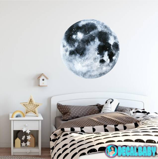 Moon Watercolor Wall Decal Sticker Solar System Mural Outer Space Art Planets Astronaut Removable Peel & Stick Fabric Decalbaby - image 1