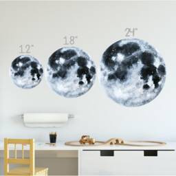 Moon Watercolor Wall Decal Sticker Solar System Mural Outer Space Art Planets Astronaut Removable Peel & Stick Fabric Decalbaby - thumbnail 3
