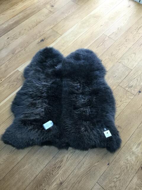 Large Dark Grey Sheepskin Rug, Double Pelt Throw, Slate Gray - image 1