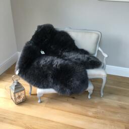 Large Dark Grey Sheepskin Rug, Double Pelt Throw, Slate Gray - thumbnail 3