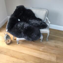Large Dark Grey Sheepskin Rug, Double Pelt Throw, Slate Gray - thumbnail 2