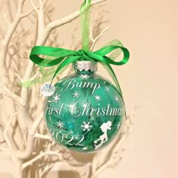 Personalised Baby Bump Ornament, Bump's First Christmas 2025 Bauble, Gift For Mummy To Be, Pregnancy Announcement Feather Bauble - thumbnail 4