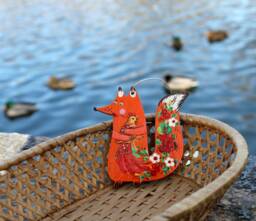 Fox Ornament Wooden Hand Painted Christmas Or Easter Animal Foxes Lovers Decorations Ukrainian Petrykivka Folk Art For Kids & Adults Gifts - thumbnail 1