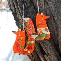 Fox Ornament Wooden Hand Painted Christmas Or Easter Animal Foxes Lovers Decorations Ukrainian Petrykivka Folk Art For Kids & Adults Gifts - thumbnail 2